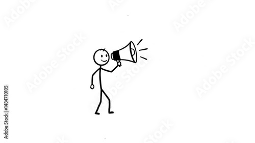 Stick figure with megaphone illustration