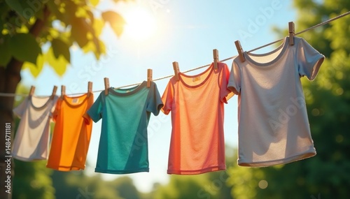 Wallpaper Mural Bright sunlight illuminates freshly laundered clothes hanging on a line , textile, wash Torontodigital.ca