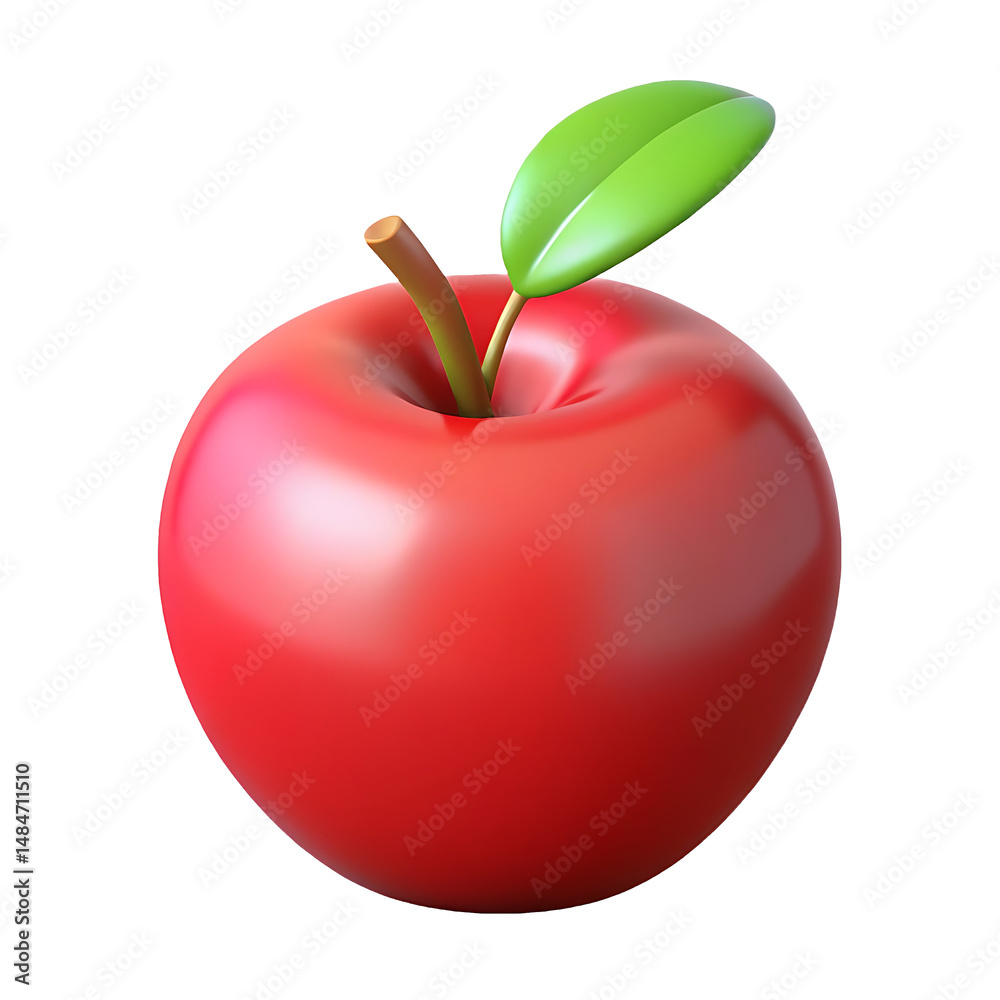 Obraz premium 3D Red Apple PNG – Realistic Fruit with Green Leaf on Transparent Background