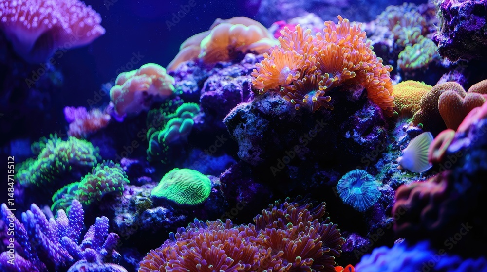 Naklejka premium A vibrant underwater scene showcasing a coral reef teeming with life.