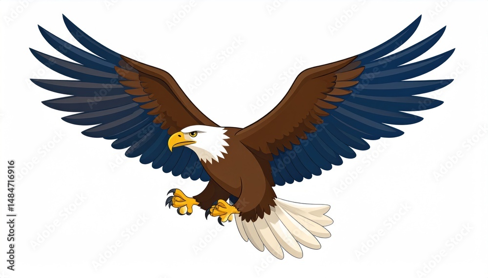 Fototapeta premium Bald eagle illustration soaring, powerful avian predator with outstretched wings