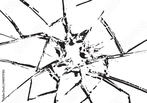 Broken Glass Texture Background, Shattered Cracked Glass Pattern on Transparent White Background