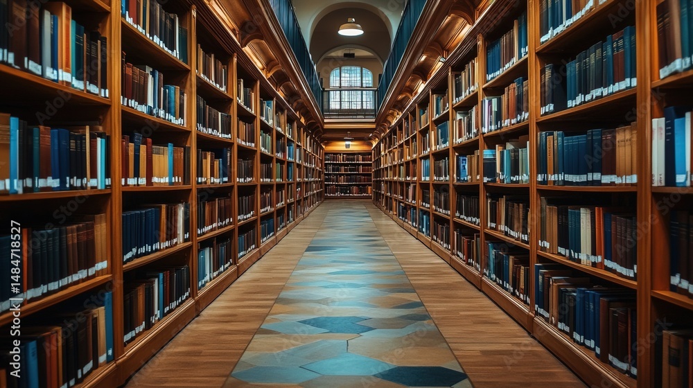 Fototapeta premium A business school library filled with books on marketing, finance, and strategy 