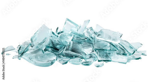 Pile of shattered, translucent glass fragments