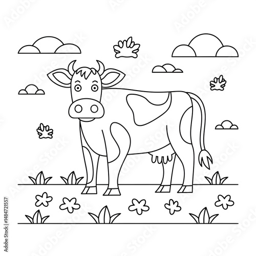‎A black and white Eid's cow illustration line art of a coloring page white background