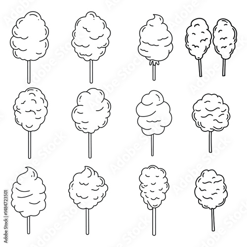 Cotton Candy Collection – Sweet Food Line Art Vector Illustration