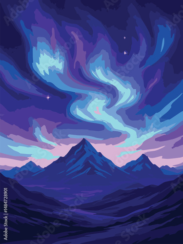 abstract background with waves, aurora in the sky, northern lights