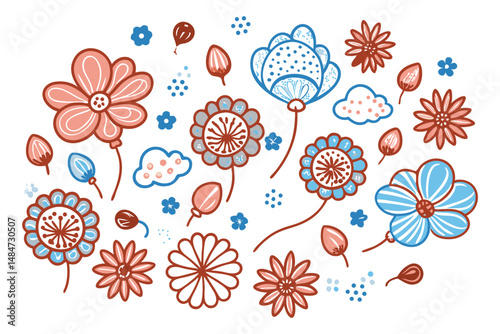 Puffy individual petals hovering freely, like balloons or bubbles