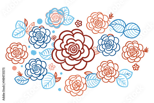 Stylized roses built from circular cloud-like spirals with fuzzy petal edges