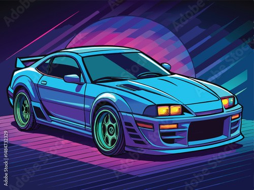 Supra  blue retro car illustration neon art design image vectorize illustration design