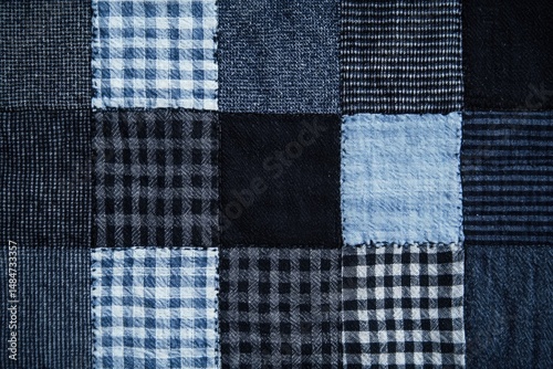 Wallpaper Mural Patchwork of blue and gray checkered and solid fabrics Torontodigital.ca