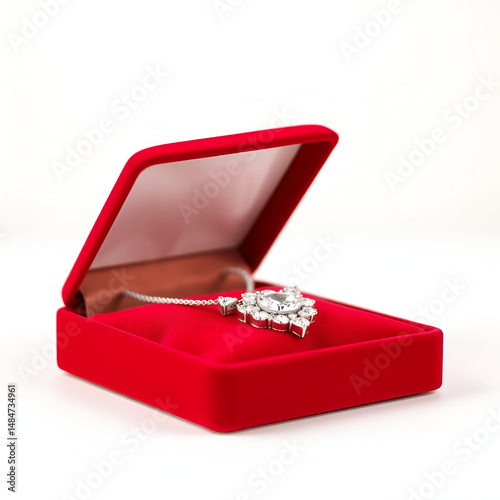 luxury jewelry gift, luxurious red velvet box with sparkling diamond necklace, perfect for special occasions a memorable jewelry gift