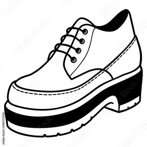 Black Silhouette Platform Shoes Vector on White Background