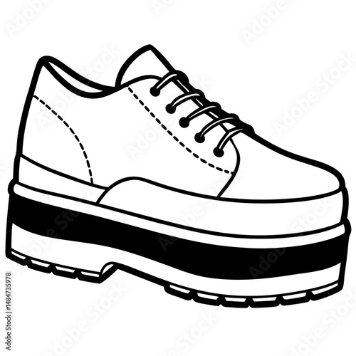 Black Silhouette Platform Shoes Vector on White Background