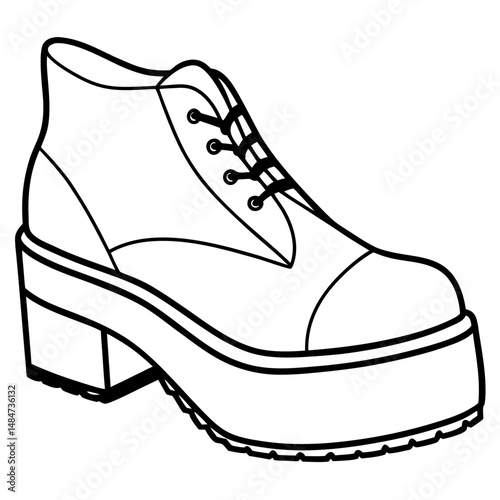 Black Silhouette Platform Shoes Vector on White Background