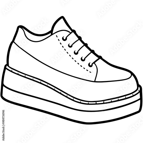 Black Silhouette Platform Shoes Vector on White Background