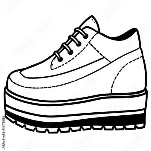 Black Silhouette Platform Shoes Vector on White Background