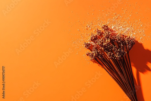Dried floral arrangement on orange background