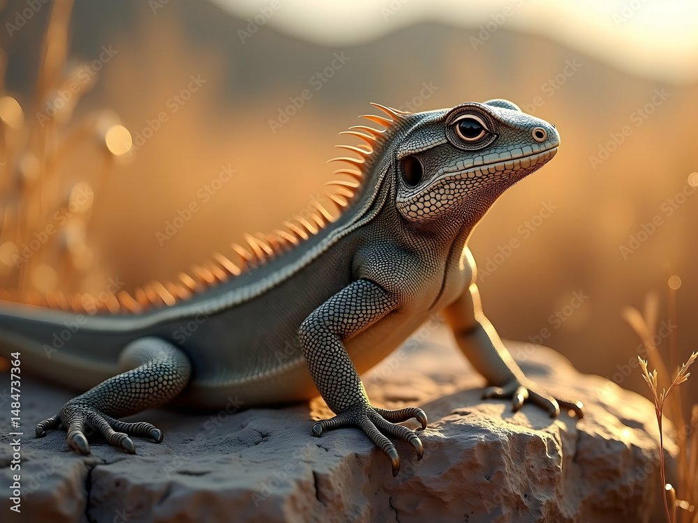 Obraz premium A Detailed Photorealistic Lizard Portrait, Capturing the Textures and Scales of a Reptile in its Natural Habitat with Intricate Detail and Soft Lighting