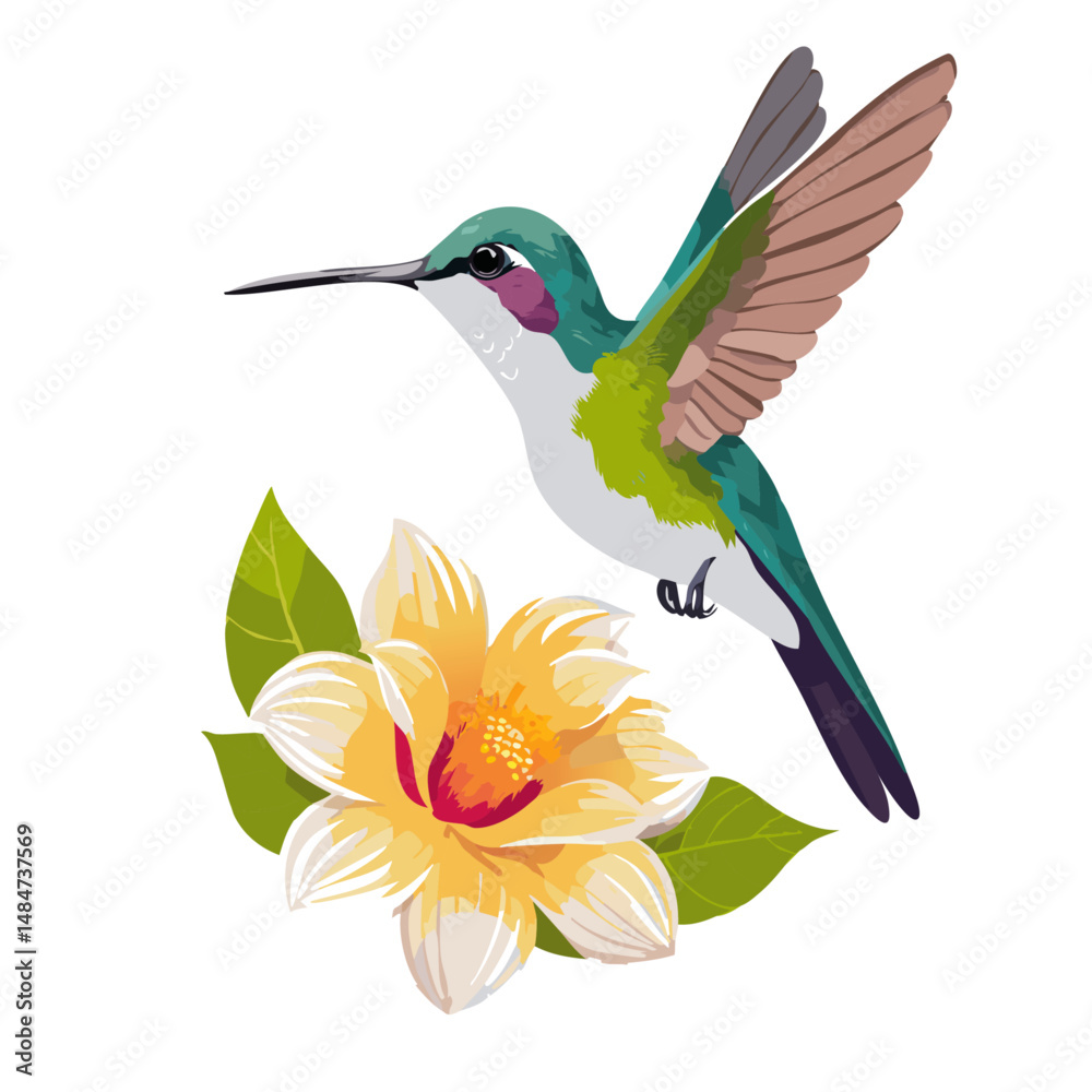 Obraz premium hummingbird and flowers vector graphic icon design