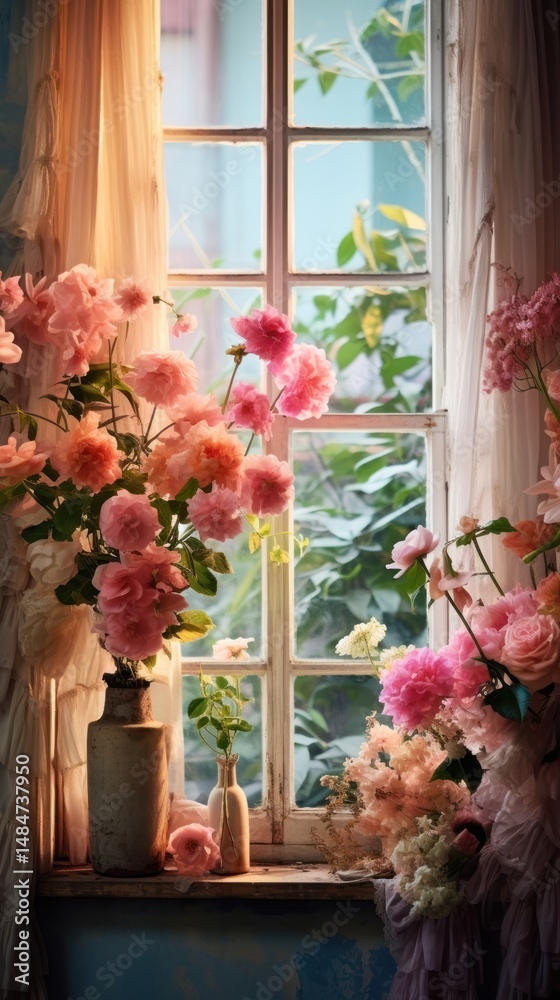 Fototapeta premium A window flower windowsill plant.