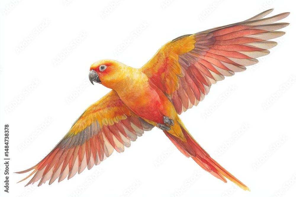 Fototapeta premium Sun Conure in Flight Watercolor Painting