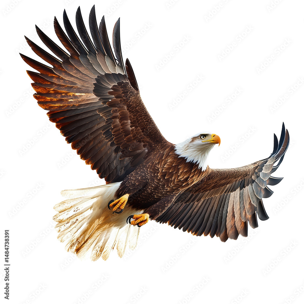 Fototapeta premium A majestic bald eagle soars freely wings outstretched symbolizing American on transparent background