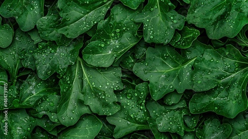 Fresh green leaves with water droplets nature high-resolution image lush environment close-up view natural beauty