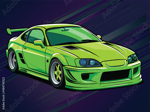 Supra  green supra cartoon car illustration vector graphic vectorize illustration design