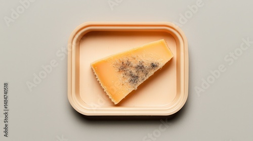 Food safety concerns closeup of moldy cheese slice in a container indoor environment food presentation