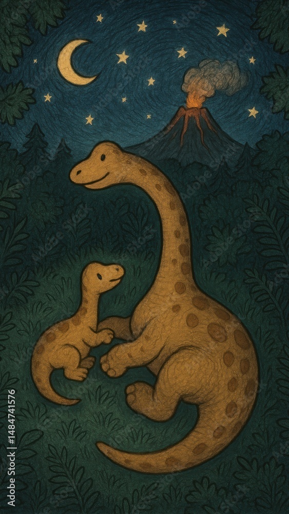 Fototapeta premium Dinosaurs under starry sky