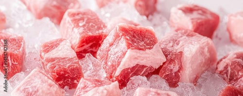 Fresh meat cuts on ice for culinary preparation food clean environment top-down view