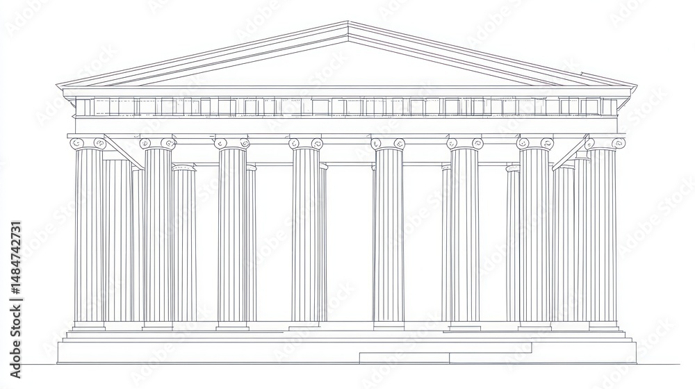 Obraz premium Grecian temple facade illustration, architectural drawing, ancient building, historical structure, for educational or design purposes