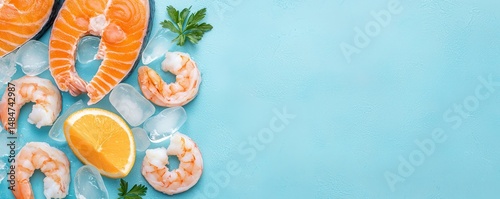 Fresh seafood preparation beachside market food bright environment top view culinary delight