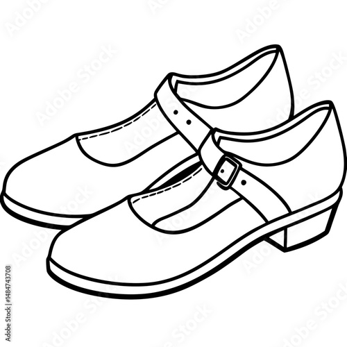 Black Mary Janes Silhouette Vector on White Background