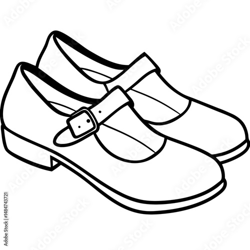Black Mary Janes Silhouette Vector on White Background