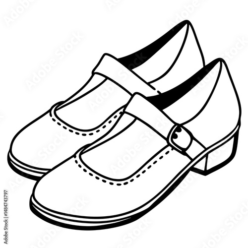 Black Mary Janes Silhouette Vector on White Background