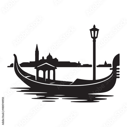 Venice Landmark - Gondola and Lamp Post Silhouette Art & Illustration