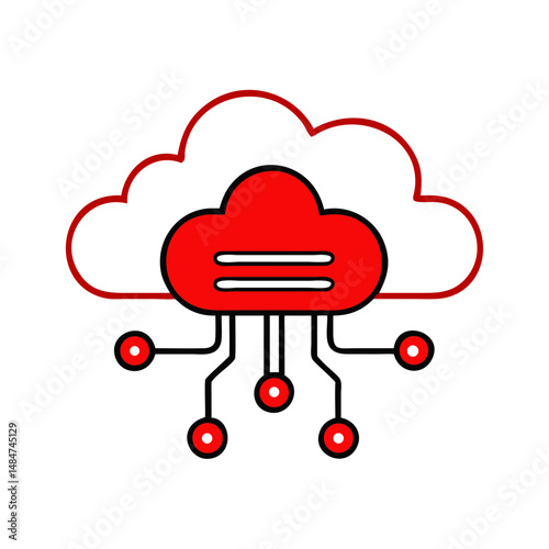 Red cloud data storage icon, for digital technology, websites