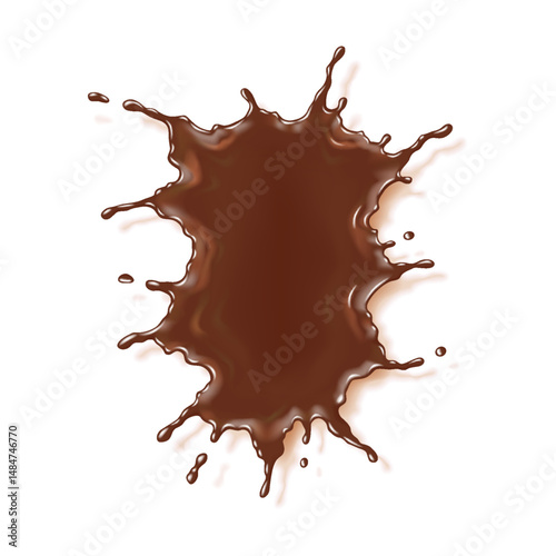 Realistic illustration of a chocolate splash spreading dynamically on a white background. Perfect for foodthemed designs, advertising, or packaging projects.