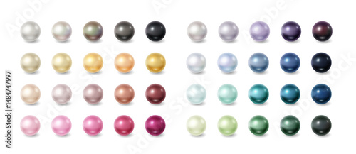 Realistic illustration of pearls in various colors and finishes showcasing elegant and luxurious appeal. Perfect for jewelry design and fashion inspiration with copy space.