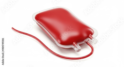 A Detailed 3D Render of a Blood Bag, Red Fluid Inside Transparent Plastic, Medical Supplies, Healthcare, Donation