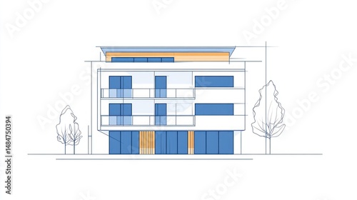Modern apartment building architectural sketch, urban design, potential development, illustration photo
