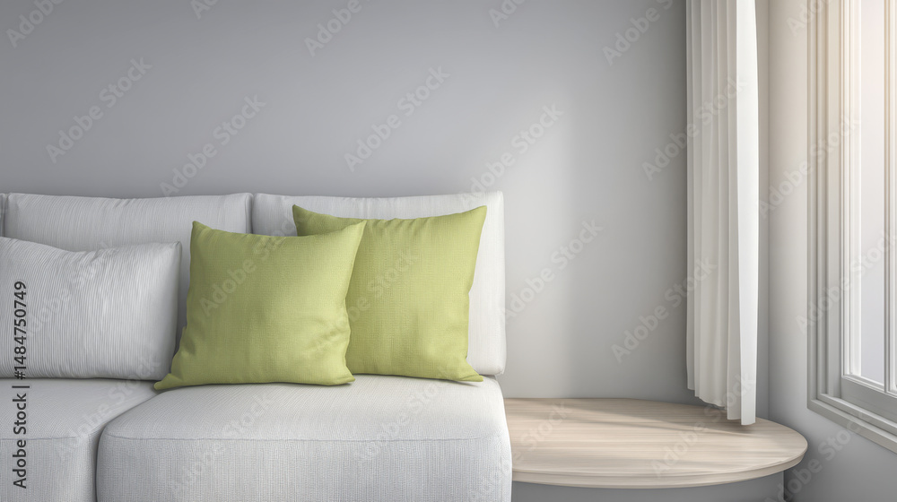 Cozy modern living room with light colors and natural light from a window Cozy modern living room with light colors and natural light from a window