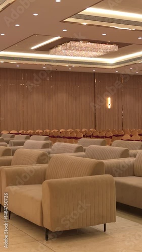Banquet hall for wedding reception. Vertical Orientation footage wedding ceremony Banquet hall.