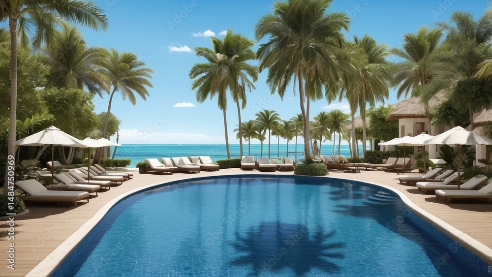 Fototapeta premium Luxury Tropical Beach Resort with Oceanfront Pool