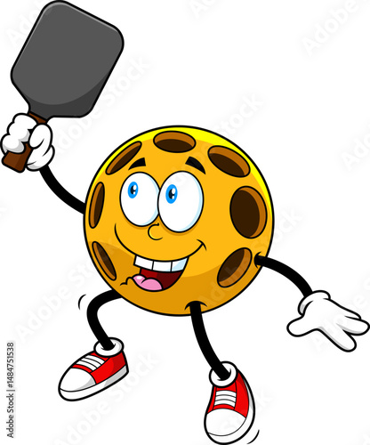 Jumping Pickleball Character Ready To Hit With Paddle - Vector Hand Drawn Illustration Isolated On Transparent Background