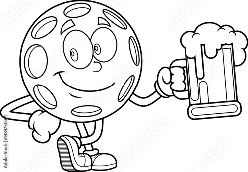 Pickleball Character Holding Beer Mug Black And White