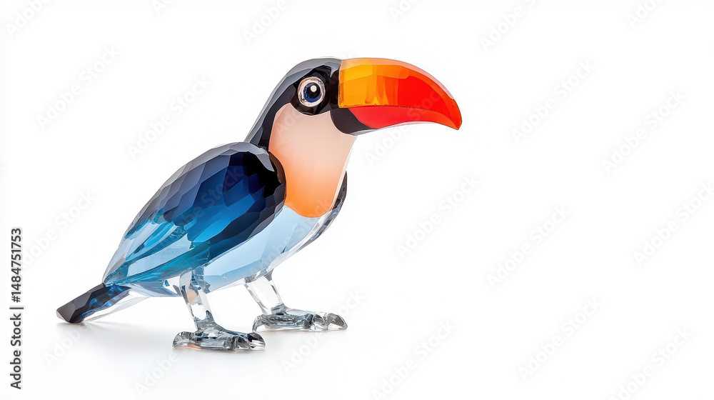 Fototapeta premium Colorful toucan figurine made of crystal, showcasing vibrant hues and intricate details, perfect for decorative purposes