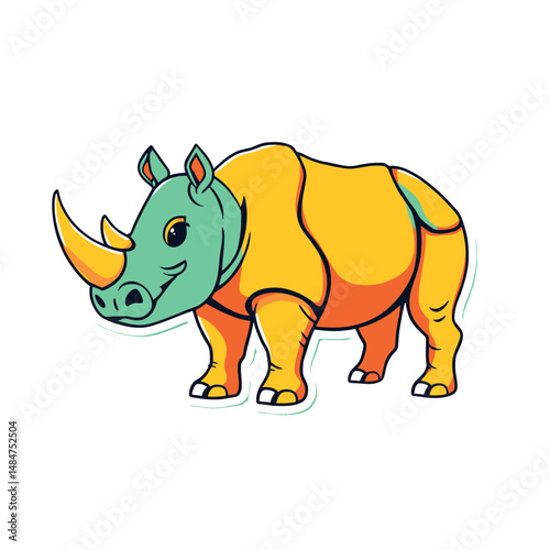 Cartoon Rhinoceros Vector Illustration Wildlife Animal Decorative Sticker